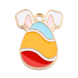 Colorful Easter Alloy Enamel Pendants, Golden, Egg with Rabbit Ear Charm, Colorful, 22x17x1.5mm, Hole: 2mm