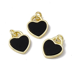 Black Onyx Natural Black Onyx(Dyed & Heated) Heart Charms, with Rack Plating Golden Tone Brass Findings, Cadmium Free & Lead Free, 14x12x2mm, Hole: 3mm