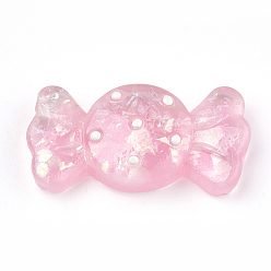 Pink Resin Cabochons, with Shell Chip, Candy, Pink, 30.5x15.5x8mm