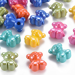 Mixed Color Pearlized Opaque Acrylic Beads, Half Drilled, Bear, Mixed Color, 22x18.5x13mm, Hole: 3.5mm