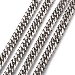 Stainless Steel Color 201 Stainless Steel Double Link Chains, Unwelded, Faceted, Stainless Steel Color, 14x9x2mm