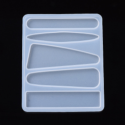 White Hair Clip Silicone Molds, Resin Casting Molds, For UV Resin, Epoxy Resin Jewelry Making, Bar & Horse Eye & Triangle & Rectangle & Teardrop, White, 98x78.5x3.5mm, Bar: 10.5x69.5mm, Horse Eye: 10.5x69.5mm, Triangle: 68x26.5mm, teardrop,: 69.5x19.5mm, Rectangle: 15.5x70.5mm