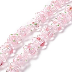 Pink Handmade Lampwork Beads Strands, Bumpy, Flower, Pink, 13.5~14x14.5~15x7~8mm, Hole: 1.4mm, about 28pcs/strand, 14.57 inch(37cm)
