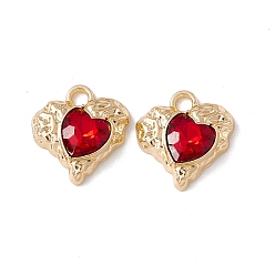 Dark Red Alloy Pendants, with Glass, Golden, Heart Charm, Dark Red, 18x17x5.5mm, Hole: 2.5mm