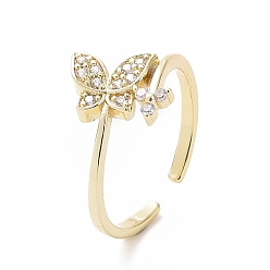 Золотой Прозрачная бабочка из кубического циркония с открытым манжетным кольцом в виде цветка, украшения из латуни для женщин, золотые, размер США 7 (17.3 мм)