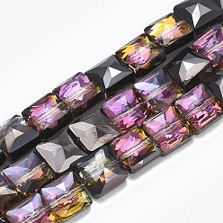 Black Electroplate Glass Beads Strands, Half Plated, Faceted, Square, Black, 8x8x5.5mm, Hole: 1mm, about 80pcs/strand, 25.1 inch