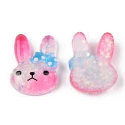 Deep Pink Resin Cabochons, with Glitter Sequins, Rabbit, Deep Pink, 22x17x6mm