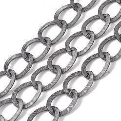 Gunmetal Oval Oxidation Aluminum Curb Chains, Texture, Unwelded, with Spool, Gunmetal, Link: 24.5x18.5x1mm, about 10m/roll