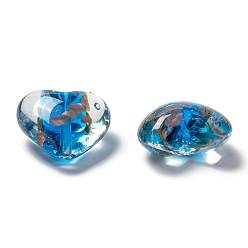 Royal Blue Handmade Goldsans Lampwork Beads, Heart, Royal Blue, 28x28x16mm, Hole: 2mm