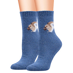 Steel Blue Wool Knitting Socks, Winter Warm Thermal Socks, Squirrel Pattern, Steel Blue, 250x70mm