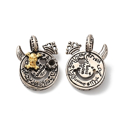 Antique Silver Rack Plating Brass Pendants, Lead Free & Cadmium Free, Monster with Skull Charm, Antique Silver, 28.5x21x10mm, Hole: 6mm