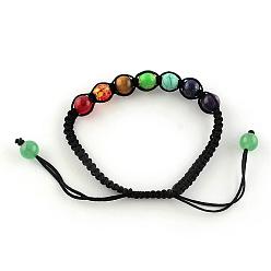 Mixed Stone Braided Beaded Bracelets, Natural & Synthetic Gemstone, Mixed Color, 2-3/8 inch~3-1/2 inch(60~96mm)