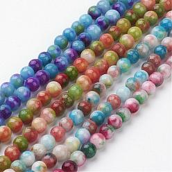 Mixed Color Jade Beads Strands, Natural White Jade, Dyed, Round, Mixed Color, 6mm, Hole: 1mm, about 69pcs/strand, 15.7 inch