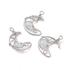 Opalite Opalite Pendants, Moon Charms, with Rack Plating Platinum Tone Brass Findings, Cadmium Free & Lead Free, 31.5~33x22x8.5mm, Hole: 2.5~3mm