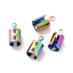 Rainbow Color Ion Plating(IP) 304 Stainless Steel Folding Crimp Ends, Rainbow Color, 12x6.5x6.5mm, Hole: 1mm