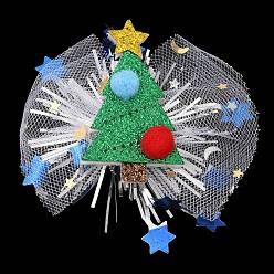 Árbol de Navidad Pinzas para el pelo de cocodrilo de fieltro y gasa con tema navideño, con fornituras de pvc y hierro, accesorios para el cabello para niñas mujeres, árbol de Navidad, 76x78x24 mm