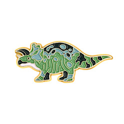 Dinosaur Broches en alliage thème dinosaure, épinglette en émail, pour les vêtements de sac à dos, or, motif tricératops, 13x30mm