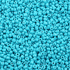 Turquesa Oscura Hornear bolas de semillas de vidrio de pintura, turquesa oscuro, 8/0, 3 mm, agujero: 1 mm, sobre 10000 unidades / bolsa