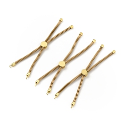 Dark Khaki Half Finished Twisted Milan Rope Slider Bracelets, with Rack Plating Brass Cord Ends & Open Loop, Cadmium Free & Lead Free, for Connector Charm Bracelet Making, Golden, Dark Khaki, 222~230x3mm