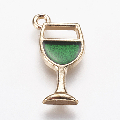 Verde Colgantes de la aleación del esmalte, copa de vino, la luz de oro, verde, 20x8x2 mm, agujero: 1 mm