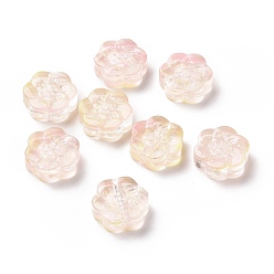 Misty Rose Transparent Spray Painted Glass Beads, Plum Blossom Flower, Misty Rose, 10x11x4mm, Hole: 1mm