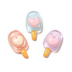 Mixed Color Translucent Resin Imitation Food Decoden Cabochons, Ice Cream with Heart, Mixed Color, 25x14x8mm