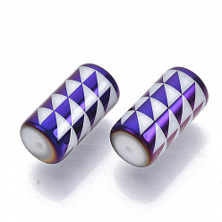Purple Electroplate Glass Beads, Column with Triangle Pattern, Purple, 20x10mm, Hole: 1.2mm, about 50pcs/bag