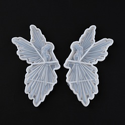 White DIY Pendants Silicone Molds, Resin Casting Molds, For DIY UV Resin, Epoxy Resin Craft Making, Fairy with Wing, White, 156x82x10mm, Hole: 1.8mm