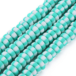 Turquoise Handmade Polymer Clay Beads Strands, for DIY Jewelry Crafts Supplies, Flat Round, Turquoise, 6.8~8x3mm, Hole: 1.4mm, about 110~116pcs/strand, 15.75 inch(40cm)