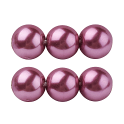 Pale Violet Red Grade A Glass Pearl Beads, Pearlized, Round, Pale Violet Red, 4mm, Hole: 0.7~1.1mm, about 100pcs/Strand, 16''(40.64cm)