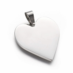 Stainless Steel Color 304 Stainless Steel Pendants, Heart, Stainless Steel Color, 25x23.5x1.4mm, Hole: 4x7mm