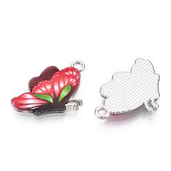 Red Printed Alloy Pendants, with Enamel, Butterfly, Platinum, Red, 24.5x16x2mm, Hole: 2mm
