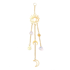 Золотой Подвесные хрустальные колокольчики авроры, с призматическим кулоном и железным звеном "луна и глаз", для украшения люстры окна дома, золотые, 265x2.5 мм