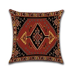 Dark Red Square Cotton Linen Pillow Covers, Persian Style Pattern Cushion Cover, for Couch Sofa Bed, Square, without Pillow Filling, Dark Red, 450x450mm