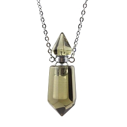 Smoky Quartz Natural Smoky Quartz Bullet Perfume Bottle Necklaces, with Alloy Cable Chains, 17.72 inch(45cm)