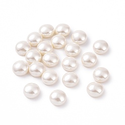 Blanc Nacre perles semi-percées, demi-tour, blanc, 10x6mm, Trou: 1mm