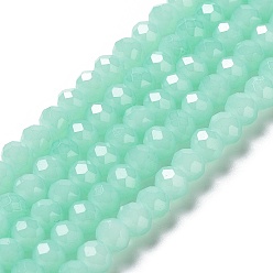 Turquoise Pâle Brins de perles de verre imitation jade peints au four, facettes rondelle, turquoise pale, 10x8mm, Trou: 1mm, Environ 63~65 pcs/chapelet, 18.90'' (48~50 cm)