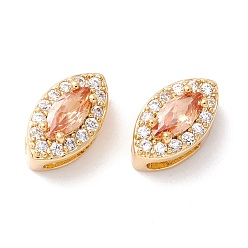 Coral Rack Plating Brass Micro Pave Cubic Zirconia Beads, Long-Lasting Plated, Real 18K Gold Plated, Cadmium Free & Nickel Free & Lead Free, Horse Eye, Coral, 10x6x6mm, Hole: 3~5x2mm