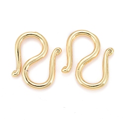 Real 18K Gold Plated Brass S-Hook Clasps, Nickel Free, Real 18K Gold Plated, 14x11x1.5mm