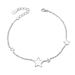 Platinum SHEGRACE Rhodium Plated 925 Sterling Silver Link Bracelet, with Micro Pave AAA Cubic Zirconia and Enamel Star, Platinum, 6-1/4 inch(160mm)