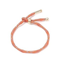Coral Couple Wave Pattern Nylon Round Cord Silder Bracelet with Brass Clasp for Women, Cadmium Free & Lead Free, Coral, Inner Diameter: 2-1/2inch(6.25~6.3cm) 