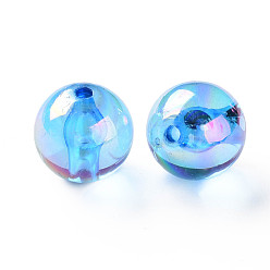 Bleu Perles acryliques transparentes, de couleur plaquée ab , ronde, bleu, 20x19mm, Trou: 3mm, environ111 pcs / 500 g