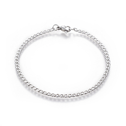 Stainless Steel Color 304 Stainless Steel Curb Chain Bracelets, with Lobster Claw Clasps, Stainless Steel Color, 8-1/8 inch(20.6cm), 3mm