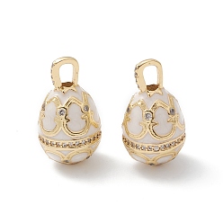 Seashell Color Rack Plating Brass Enamel Pendants, with Cubic Zirconia, Oval, Long-Lasting Plated, Real 18K Gold Plated, Seashell Color, 23.5x13mm, Hole: 5x3.5mm