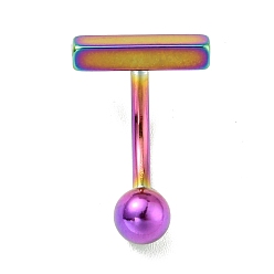 Rainbow Color 304 barre incurvée en forme de T en acier inoxydable, piercing au nombril pour femme, couleur arc en ciel, 18x12mm, pin: 1.6 mm