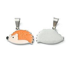 Stainless Steel Color 304 Stainless Steel Manual Polishing Pendants, with Enamel and 201 Stainless Steel Clasp, Hedgehog Charm, Stainless Steel Color, 10.5x16x1.5mm, Hole: 3x5.5mm
