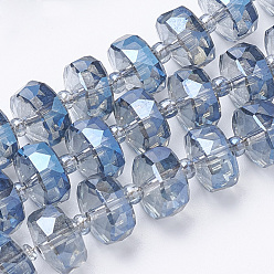 Aciano Azul Hilos de perlas de vidrio electroplat, arco iris chapado, facetados, Rondana plana, azul aciano, 10x6.5 mm, agujero: 1.2 mm, sobre 60 unidades / cadena, 18.9 pulgada