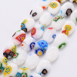 Mixed Color Handmade Millefiori Lampwork Beads Strands, Oval, Mixed Color, 14x10x3.5mm, Hole: 1mm, about 26pcs/strand, 13.7 inch
