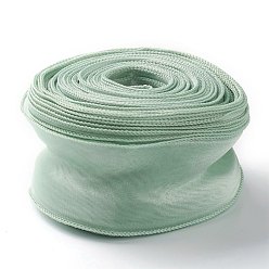 Medium Aquamarine Organza Ribbon, Wired Sheer Chiffon Ribbon, for Package Wrapping, Hair Bow Clips Accessories Making, Medium Aquamarine, 2-1/8 inch(55mm), about 37.18~38.28 yards(34~35m)/bag