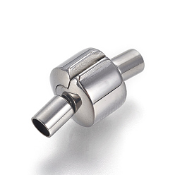 Stainless Steel Color 304 Stainless Steel European Clasps, with Cord Ends, Column, Stainless Steel Color, 18.5x10mm, Hole: 3mm